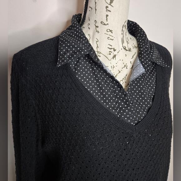 Croft and Barrow Womens 2in1 Collared Sweater Blouse Long Sleeve Open Knit Large - Picture 1 of 11